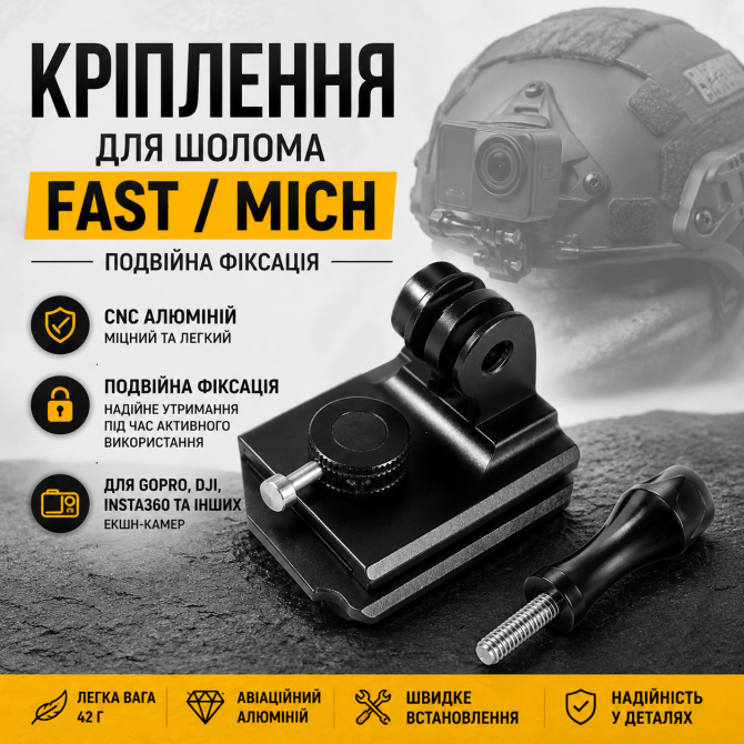 Металеве кріплення для екшн-камери на тактичний шолом FAST/MICH п... - изображение 1