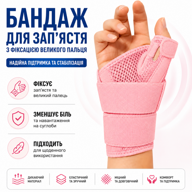Бандаж на зап’ястя з фіксацією великого пальця еластичний, для лі... - изображение 1