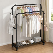 Подвійна стійка вішалка для одягу Double floor Hanger з полицею д...
