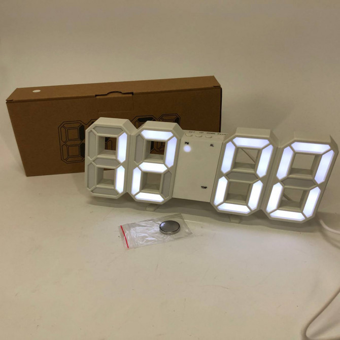 Годинник настільний LY-1089 з білим підсвічуванням LED білий, Год... - изображение 1