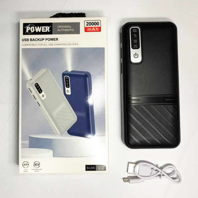 Мобільне заряджання Mobile Power Bank 20000 mAh. Колір: чорний - изображение 1