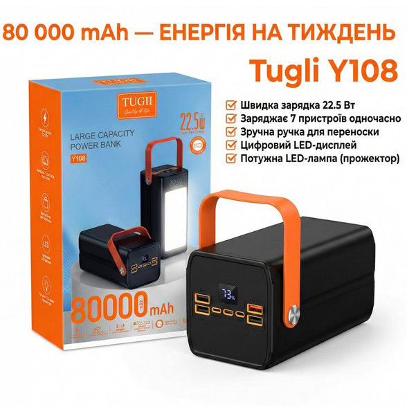 Зовнішній акумулятор Power bank Павербанк Tugii Y108 Power Bank 8... - изображение 1