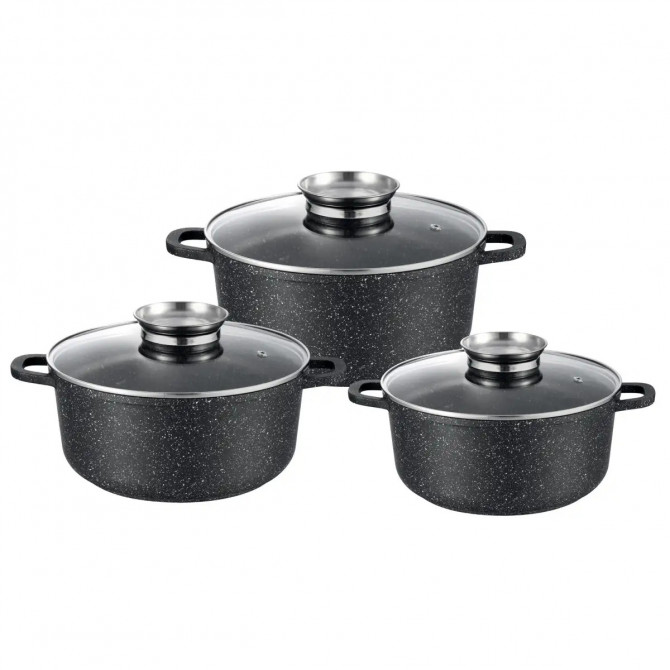Набір каструль Gusto MARBLE GT-2404-22/24/26 6 предметів чорний - изображение 1
