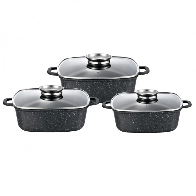 Набір каструль Gusto MARBLE GT-2504-22/24/26 6 предметів чорний - изображение 1